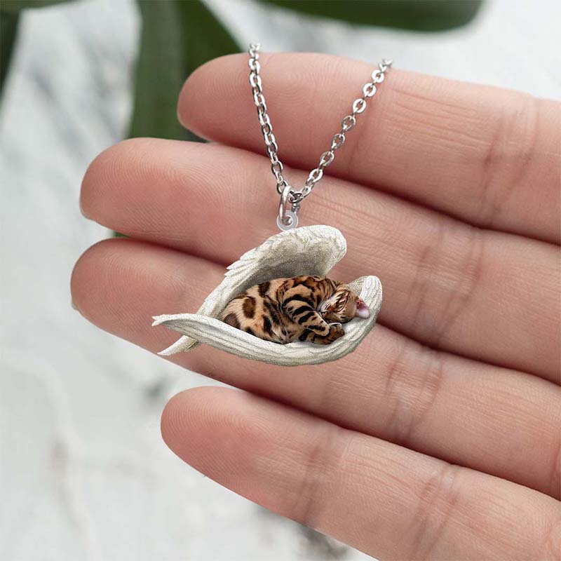 Bengal Cat Sleeping Angel Stainless Steel Necklace SN169