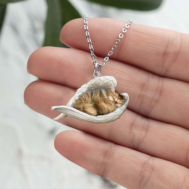 British Longhair Cat Sleeping Angel Stainless Steel Necklace SN173