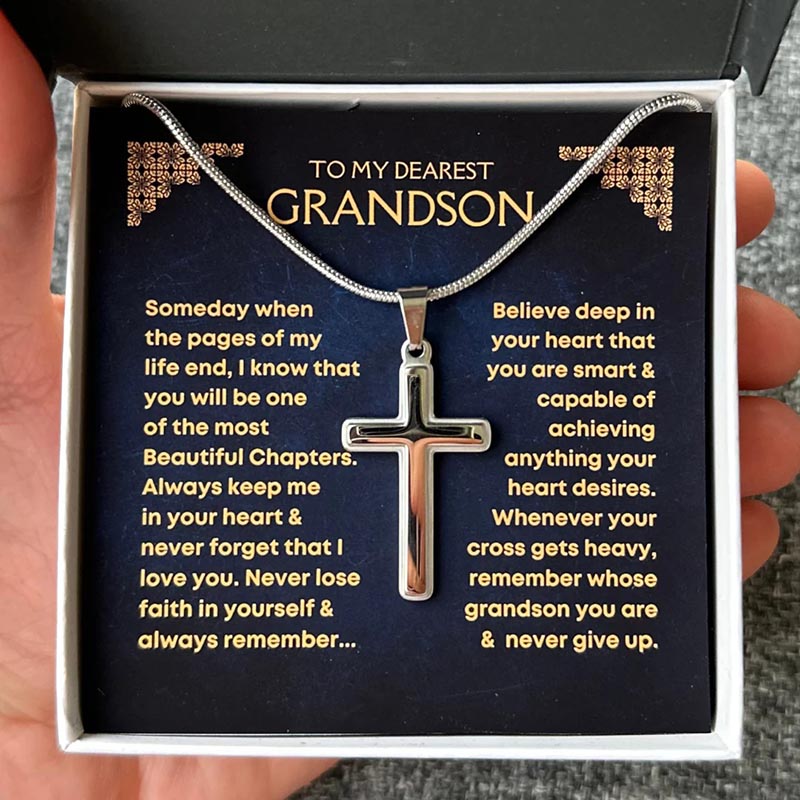 To My Dearest Grandson - Cross Necklace
