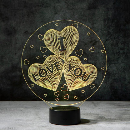 I Love You Heart 3D Illusion Lamp
