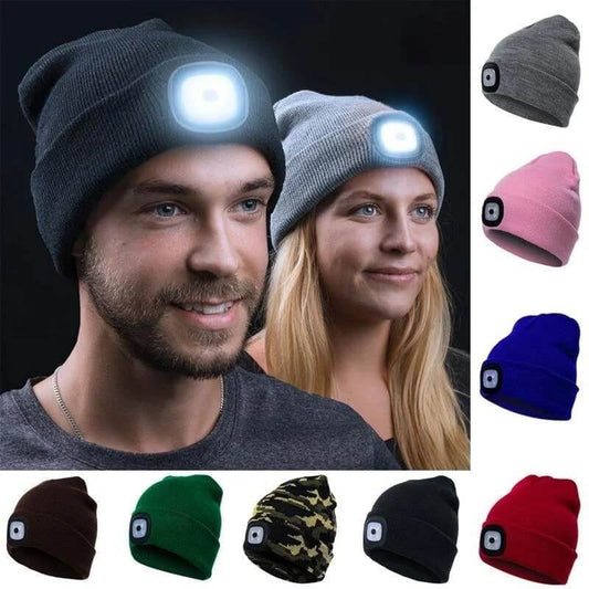 Unisex Winter Warm Knit Hat Head Torch Cap