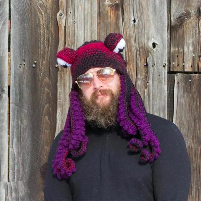 Octopus Pattern Color Block Knitted Hat - Special Gift