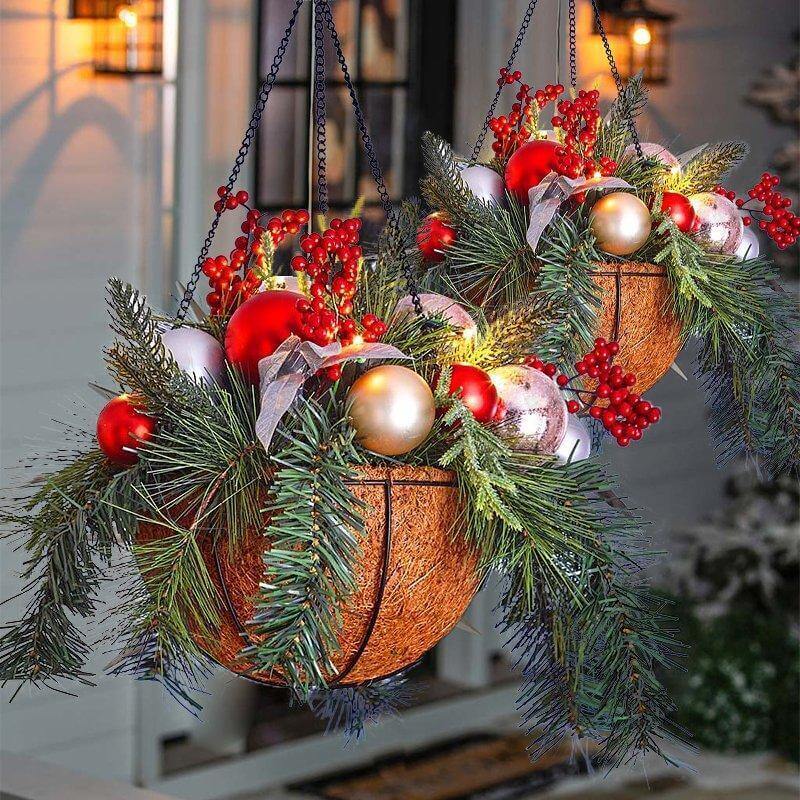 Pre-lit Artificial Christmas Hanging Basket（3 Types）