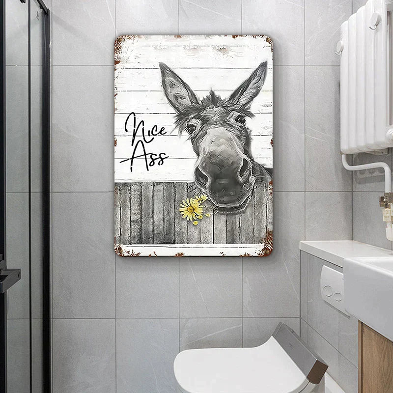 Funny Donkey Sunflower Bathroom Metal Sign Wall Decor