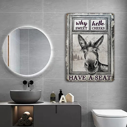 Donkey Metal Sign, Donkey Black White Hello Sweet Cheeks Metal Signs