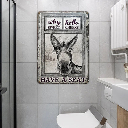 Donkey Metal Sign, Donkey Black White Hello Sweet Cheeks Metal Signs