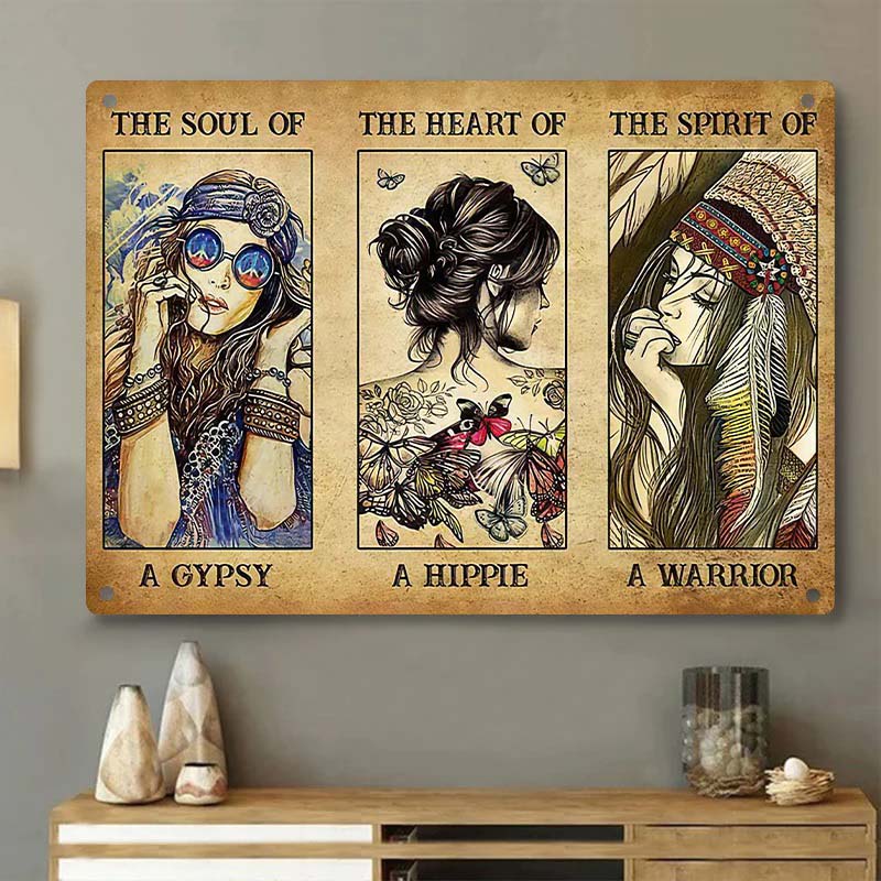 Retro Gypsy Hippie Warrior Girl Metal Sign - Perfect for Home Decor and Room Decor