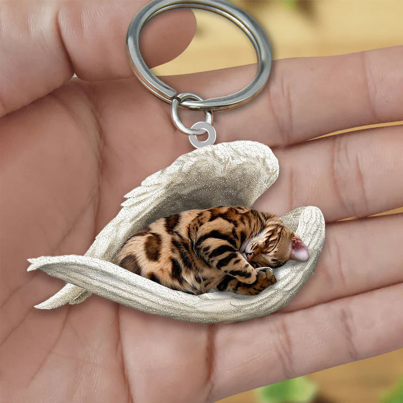 Sleeping Angel Acrylic Keychain Bengal Cat