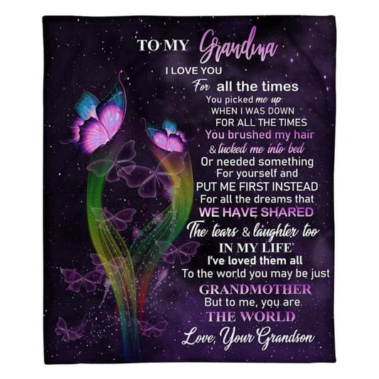 To My Grandma - From Grandson - Butterflyblanket - A319 - Premium Blanket