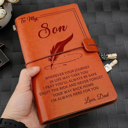 Dad To Son - Enjoy The Ride - Engraved Leather Journal Notebook