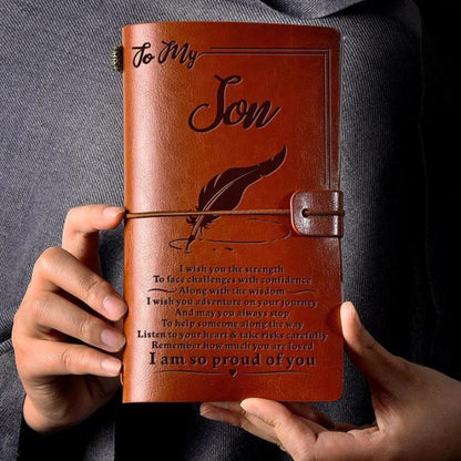 To My Son - Listen to Your Heart - Engraved Leather Journal Notebook