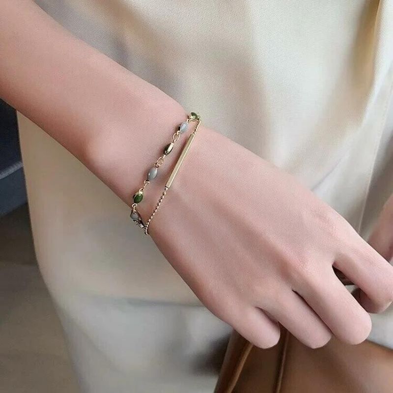 Layered Gold Bar and Stone Bracelet