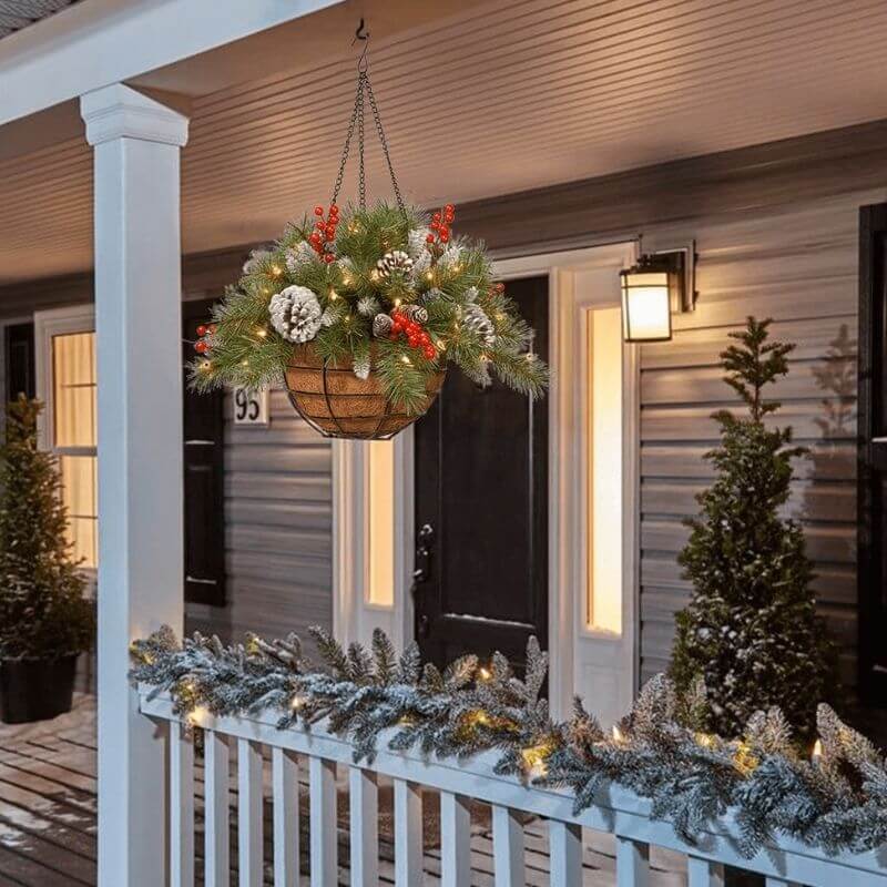 Pre-lit Artificial Christmas Hanging Basket（3 Types）