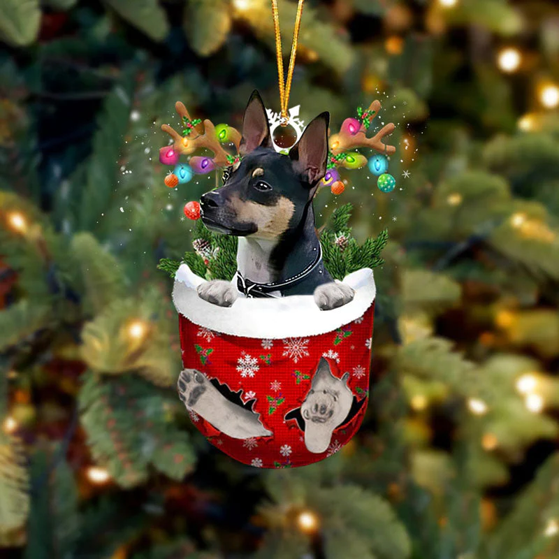 Rat Terrier In Snow Pocket Christmas Ornament SP108