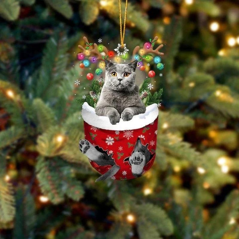 Cat In Snow Pocket Christmas Ornament SP158