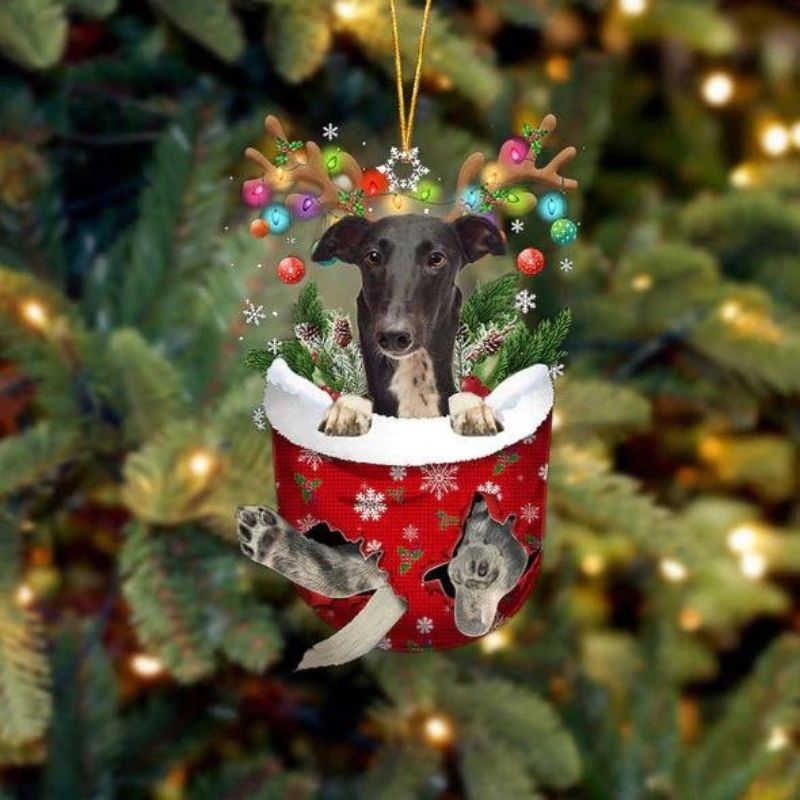 Greyhound In Snow Pocket Christmas Ornament SP252