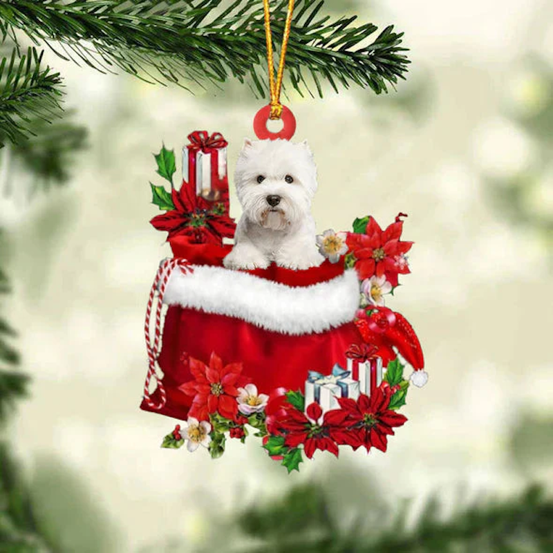 West Highland White Terrier Dog In Gift Bag Christmas Ornament GB011