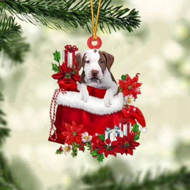 Pit Bull In Gift Bag Christmas Ornament GB057