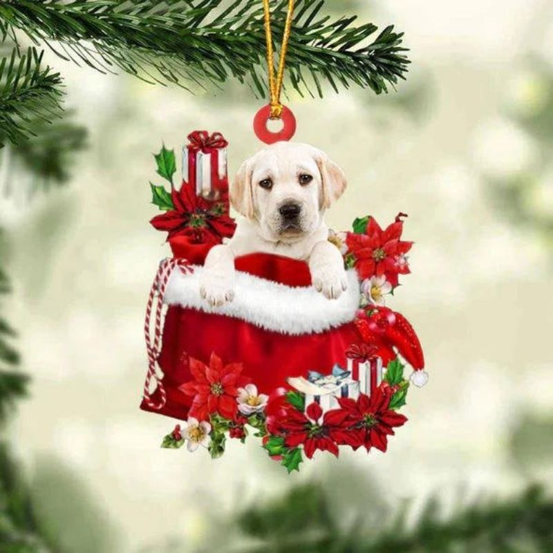 Labrador Retriever In Gift Bag Christmas Ornament GB062
