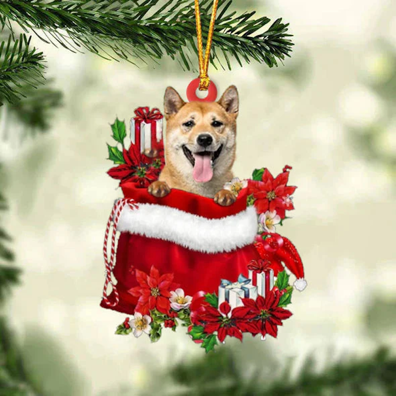 Shiba Inu In Gift Bag Christmas Ornament GB108