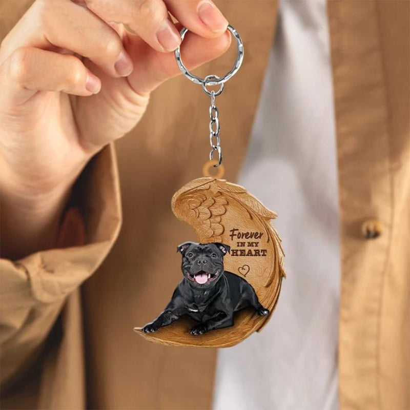 Black Staffordshire Bull Terrier Forever In My Heart Acrylic Keychain FK011