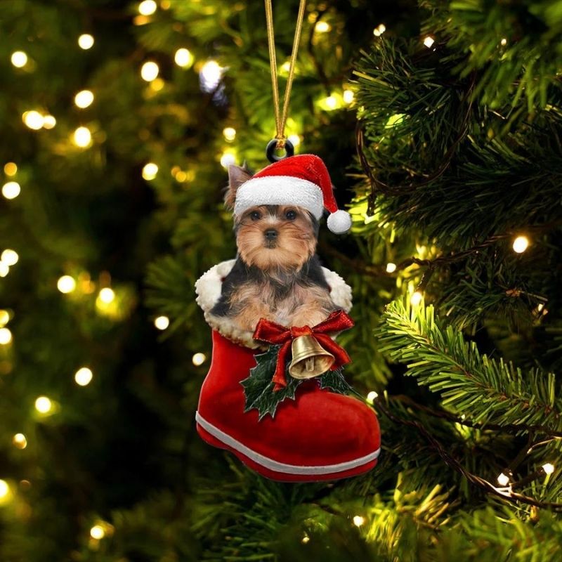 Yorkshire Terrier In Santa Boot Christmas Hanging Ornament SB013