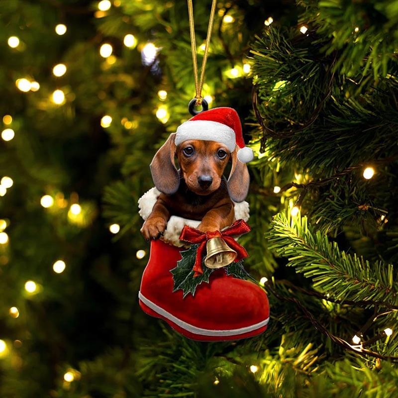 Dachshund In Santa Boot Christmas Hanging Ornament SB055