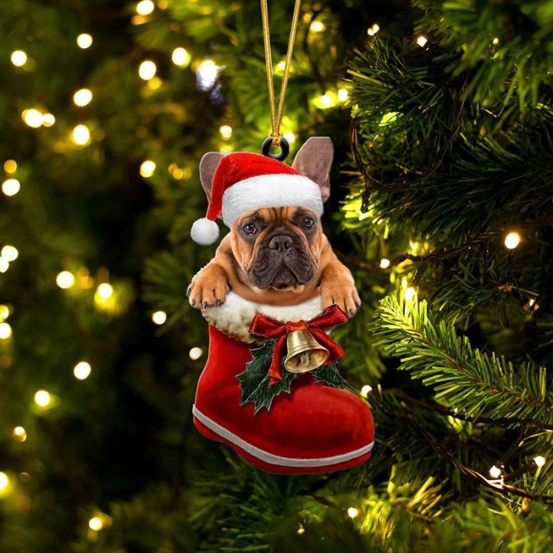 French Bulldog In Santa Boot Christmas Hanging Ornament SB087