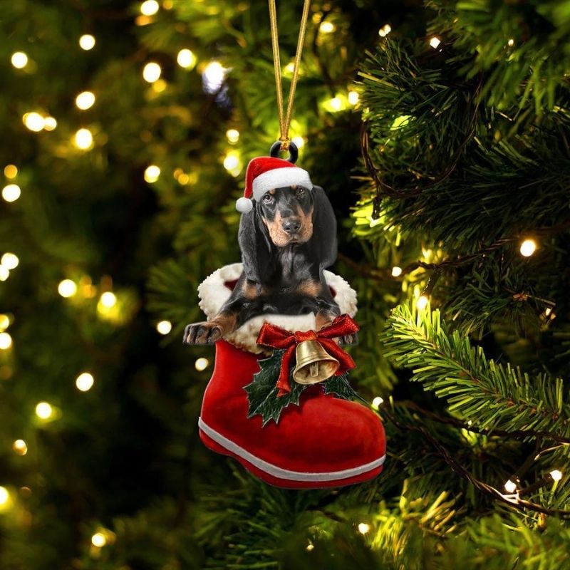 Coonhound In Santa Boot Christmas Hanging Ornament SB096