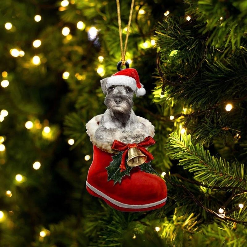 Miniature Schnauzer In Santa Boot Christmas Hanging Ornament SB107