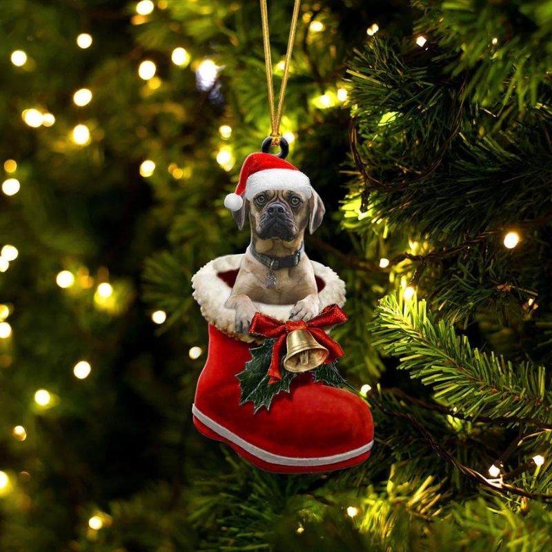 Puggle In Santa Boot Christmas Hanging Ornament SB110