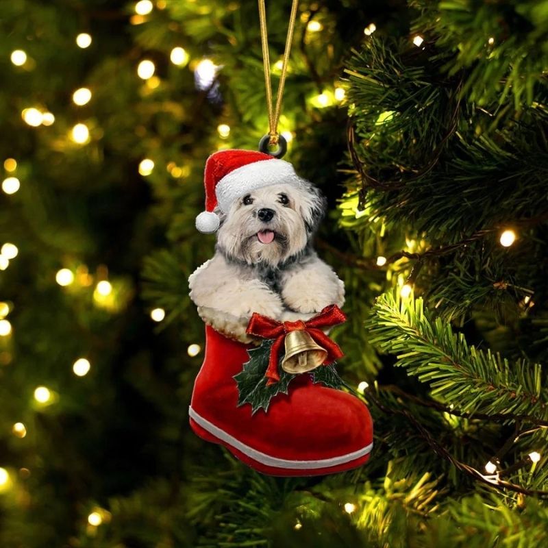 Little Lion Dog In Santa Boot Christmas Hanging Ornament SB152