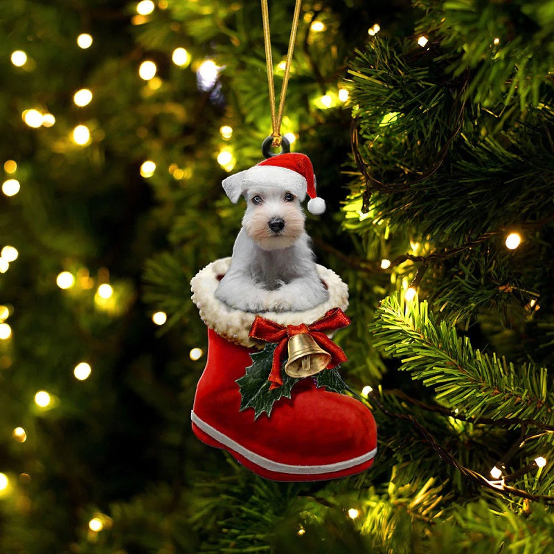 Miniature Schnauzer Color White In Santa Boot Christmas Hanging Ornament SB203