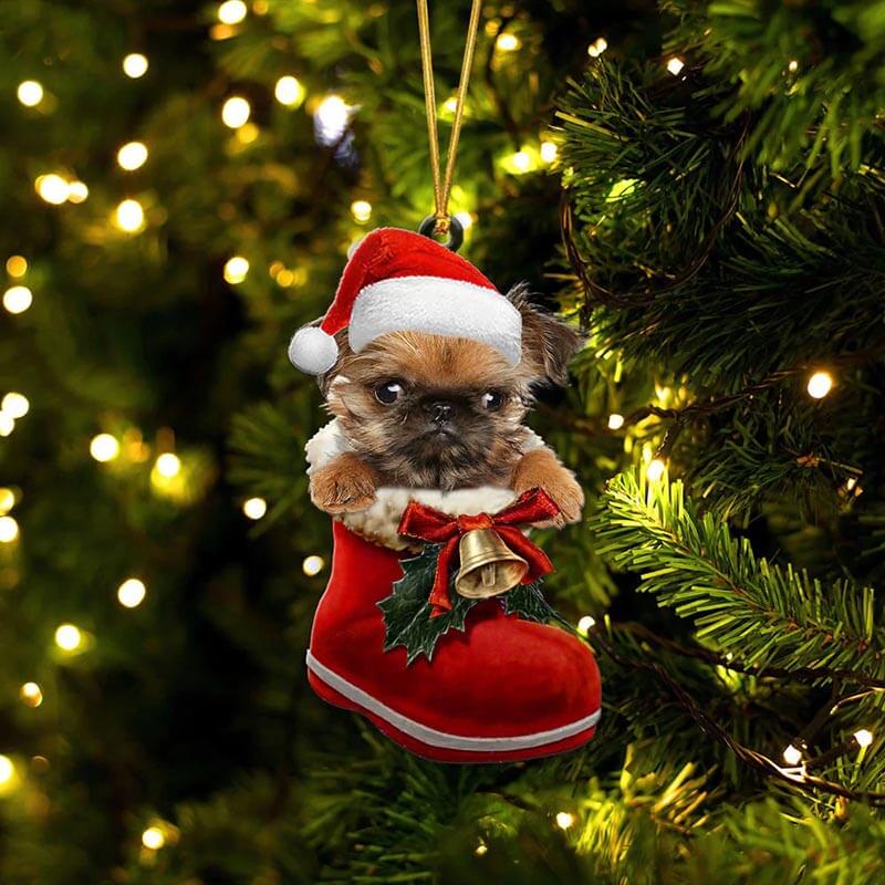 Griffon Brussels In Santa Boot Christmas Hanging Ornament SB218
