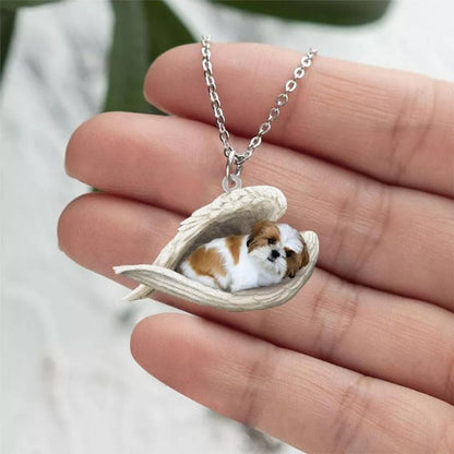 Gold White Shih Tzu Sleeping Angel Stainless Steel Necklace SN009