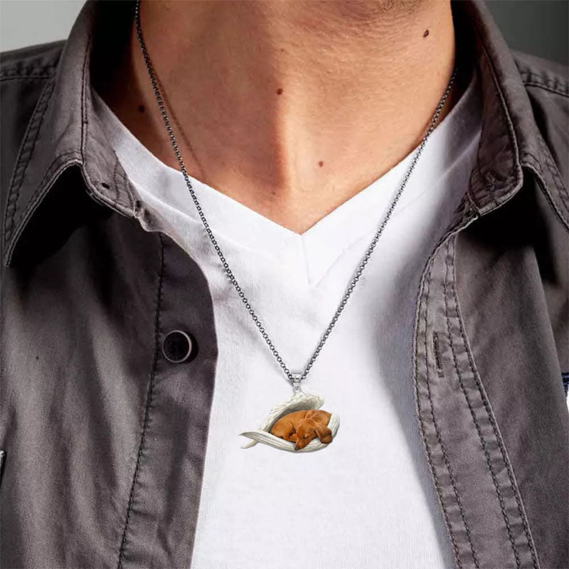 Dachshund Sleeping Angel Stainless Steel Necklace SN036