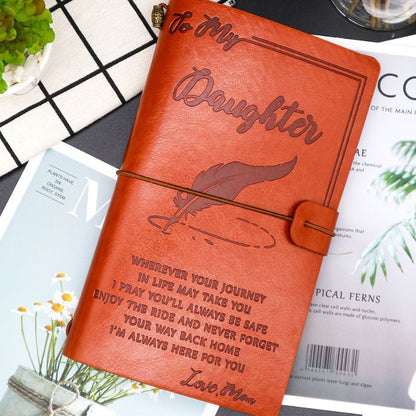 Mom To Daughter - Enjoy The Ride - Engraved Leather Journal Notebook