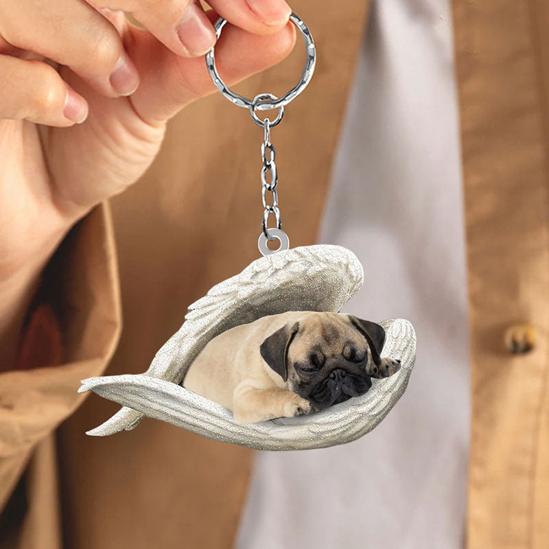 Sleeping Angel Acrylic Keychain Pug